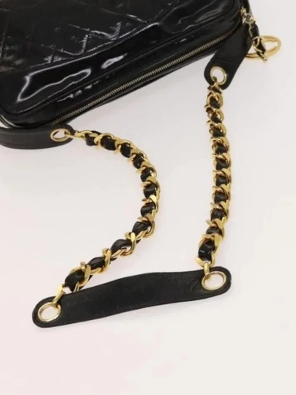 CHANEL Matelasse Chain Shoulder Bag Enamel Black Gold CC Auth bs25491